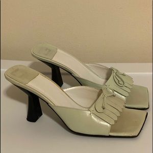 CERUTTI pastel green leather mules